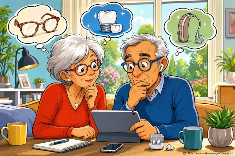 Couple senior réfléchissant à des aides auditives et visuelles