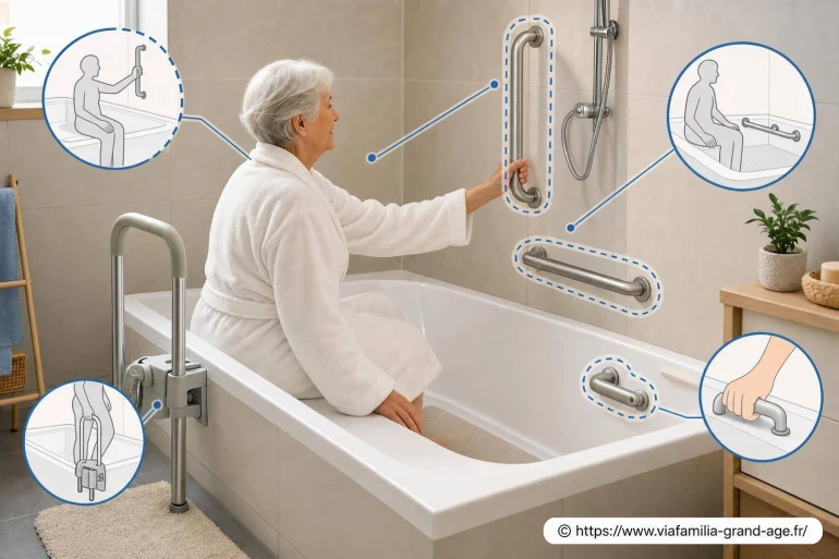 Barres d’appui et poignées : où et comment les installer dans une baignoire senior ?