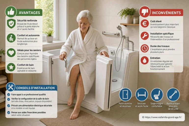 Baignoires à porte : avantages, inconvénients et conseils d’installation pour seniors