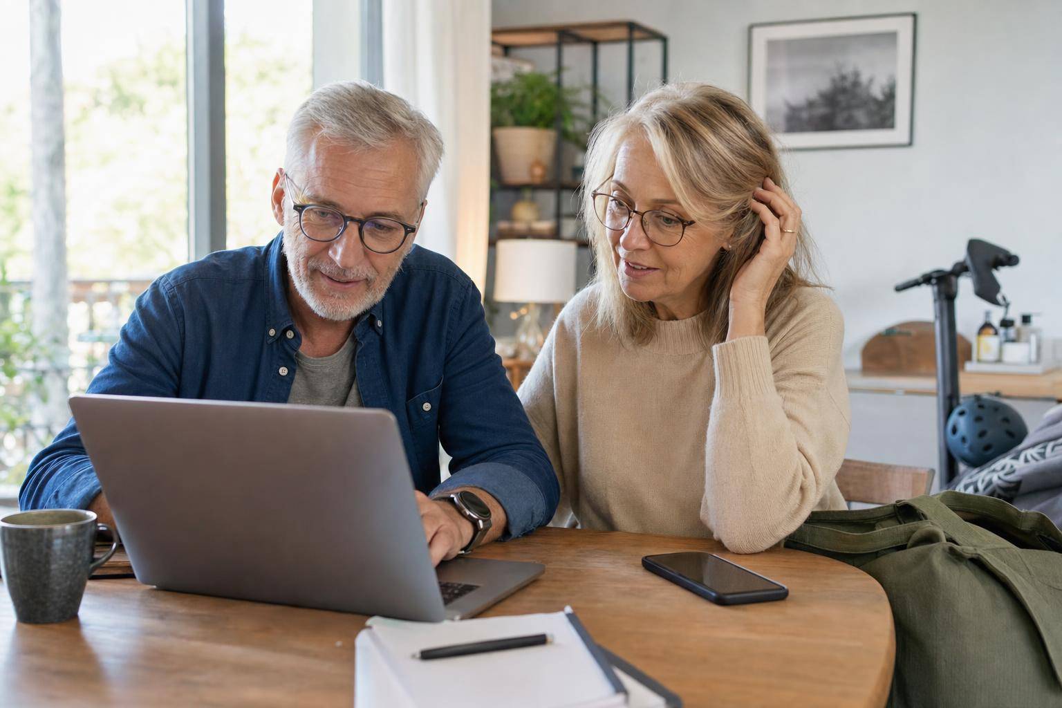 Couple senior utilisant ordinateur portable